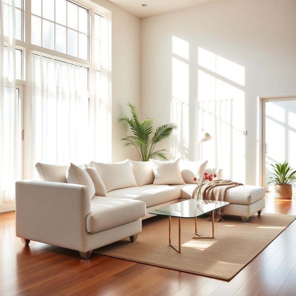 Bright, sunlit clean living room